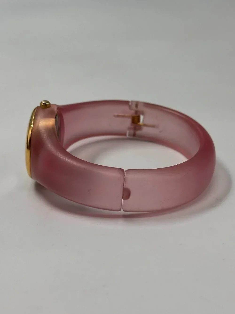 Vintage LA Express Watch Women Gold Tone Pink Lucite Band New Battery 6.75